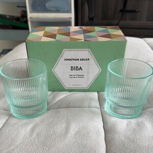 Jonathan Adler Biba Ribbed Glasses in Aqua Green - Set of 2